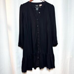 Nine West Adaptive Black Dress Magnetic Closure Button Front Ruffle M
